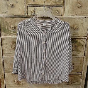 Old Navy Blue and White Stripe Blouse with 3/4 Sleeves